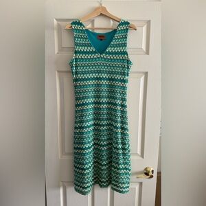 Missoni Sleeveless v-neck shift dress in a Chevron/herringbone pattern.